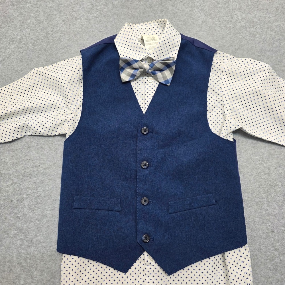 Van Heusen Boy Size 8 3 Piece Dress Set Blue Plaid Bow Tie White Dot Shirt Vest - Picture 3 of 12